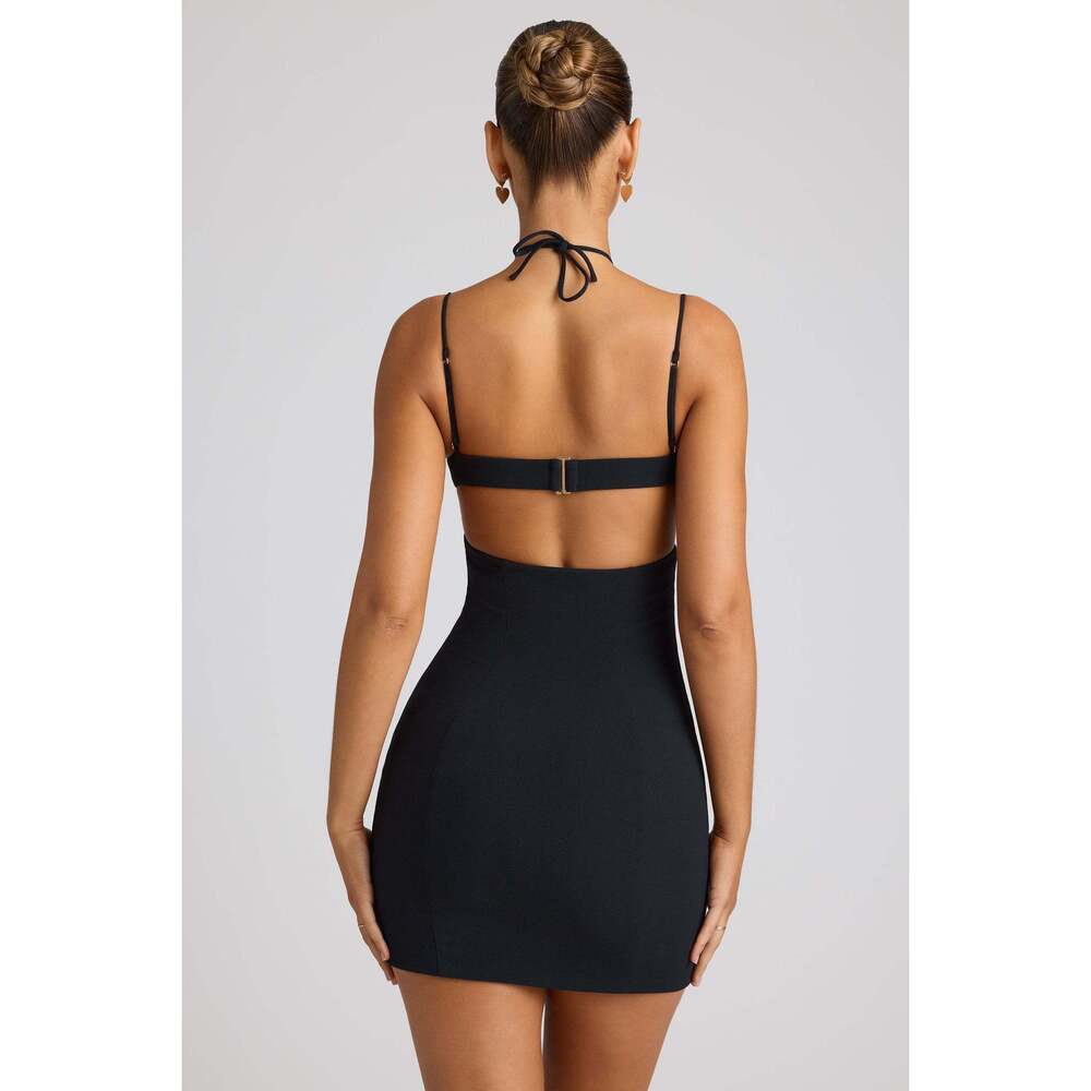 Oh Polly Embellished Heart Cup Detail Mini Dress in Black 4 - Picture 2 of 3